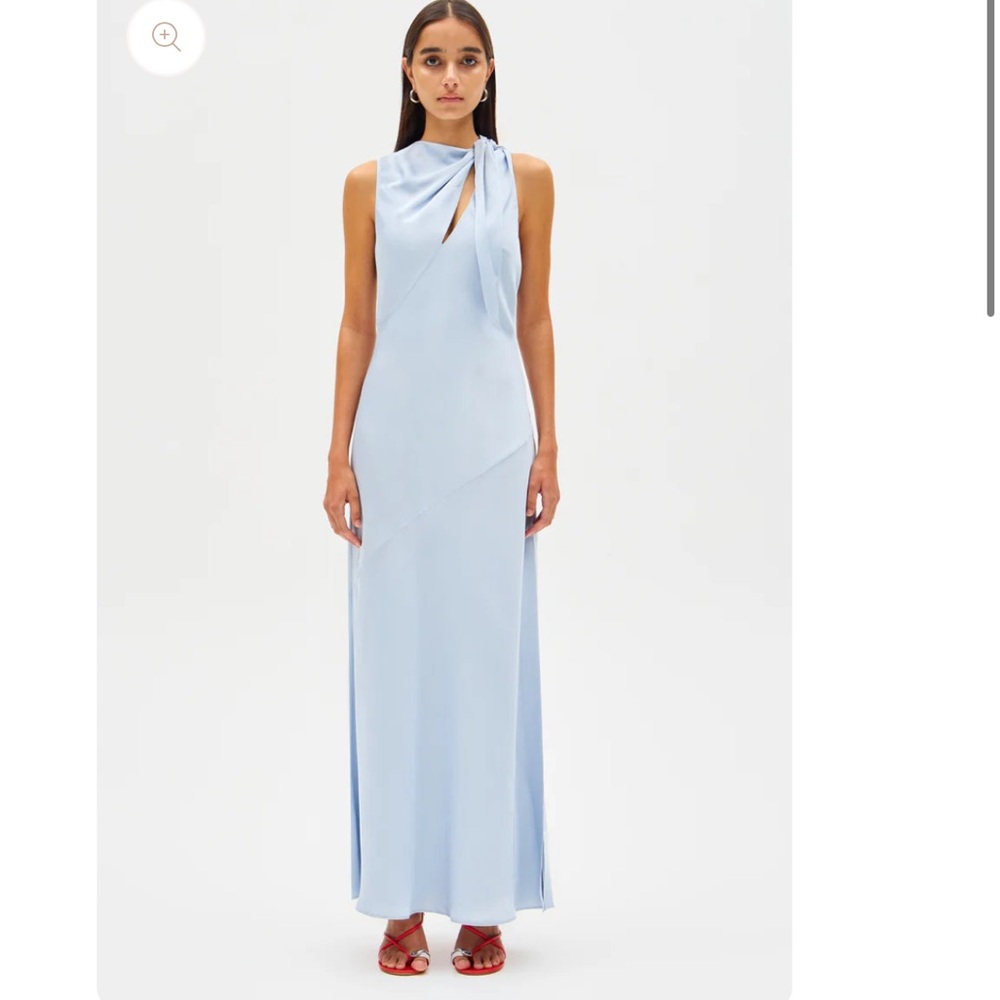 Misha  NOELIA SATIN MAXI DRESS Blue Satin Slip Maxi Bow Back Dress Revolve